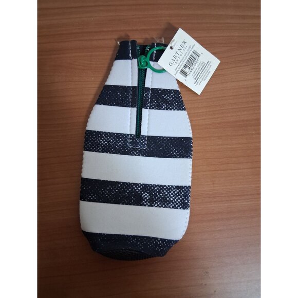 NWT Bottle Koozie Striped Referee Football Soccer Sporty Drink Cover Black White - Picture 1 of 3